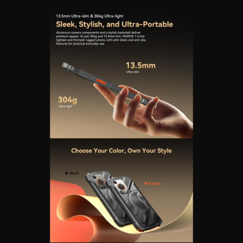  Blackview Oscal Marine 1, 4 Go + 128 Go, écran 6,56 pouces, Android 15, processeur Unisoc UMS9230E T615 Octa Core, réseau : 4G, OTG, NFC (orange) SB101A987-050